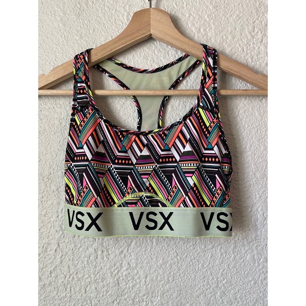 Retired VSX Sport Victoria's Secret Sports Bra Geometric Print Neon Racerback S‎
